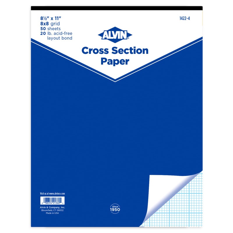 ALVIN Cross Section Graph Paper Pad 8.5" x 11" Model 1422-4 Acid-Free Use with Pencil or Ink Laser Copier and Inkjet Compatible 8" x 8" Grid - 50 Sheet Pad 8.5 x 11 Inch - Image 1